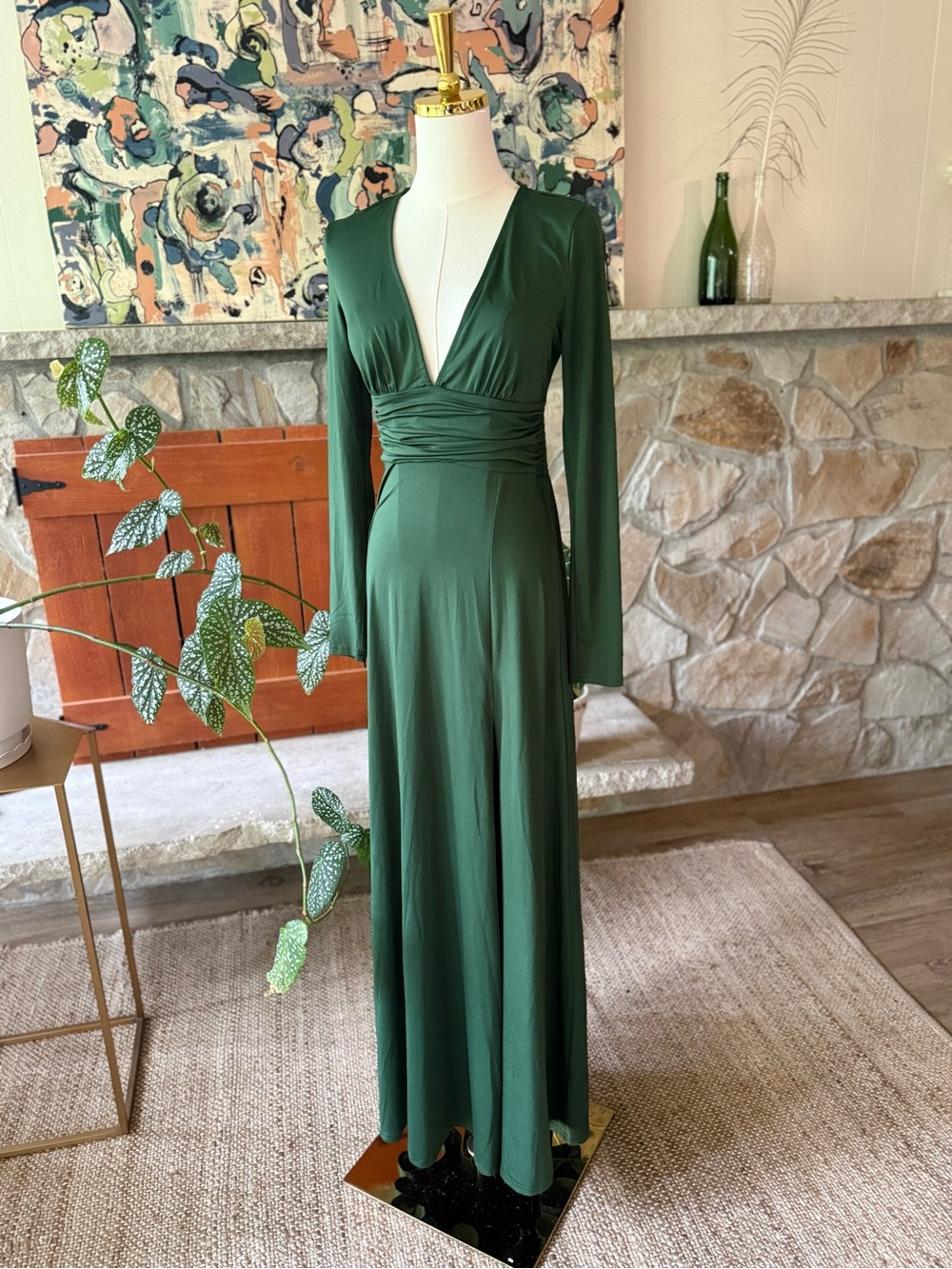 Baltic Born Deep Green Long Sleeve Maxi Dress Size Small Elegant Boho Formal